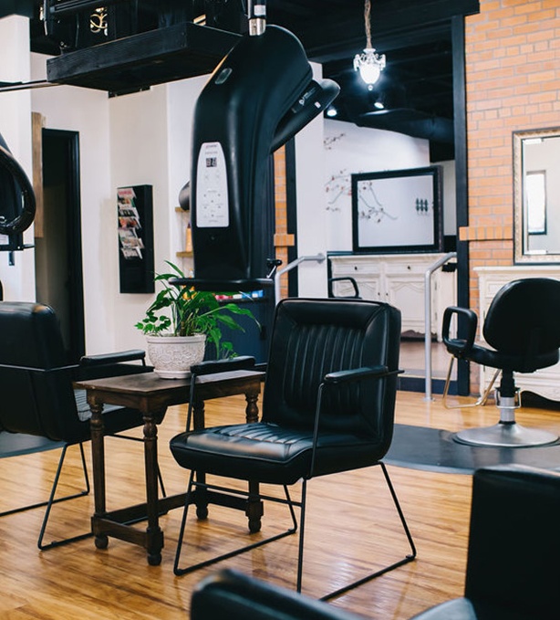 Hair salon interior with styling chair